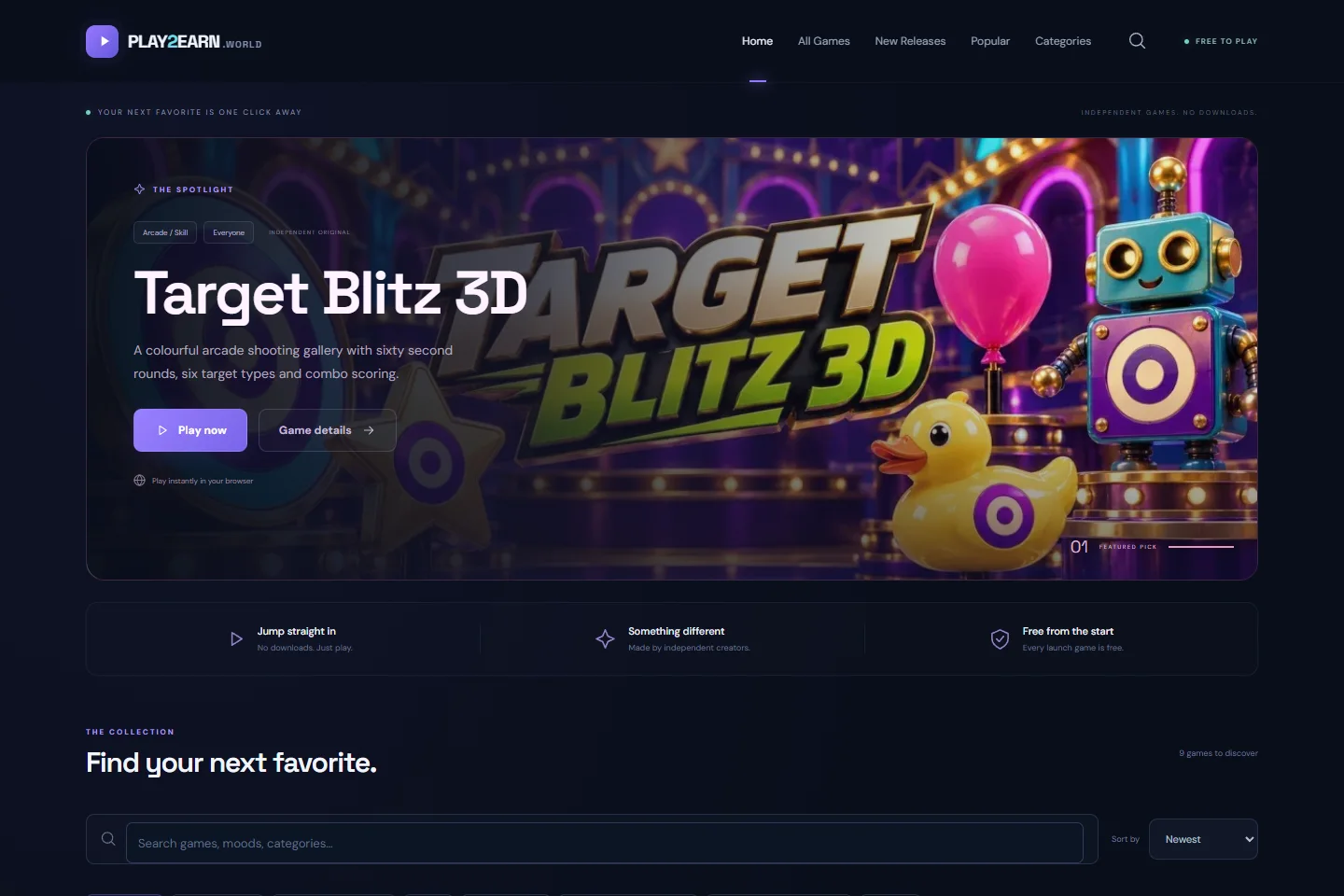 Play2Earn Game Portal — actual project screenshot